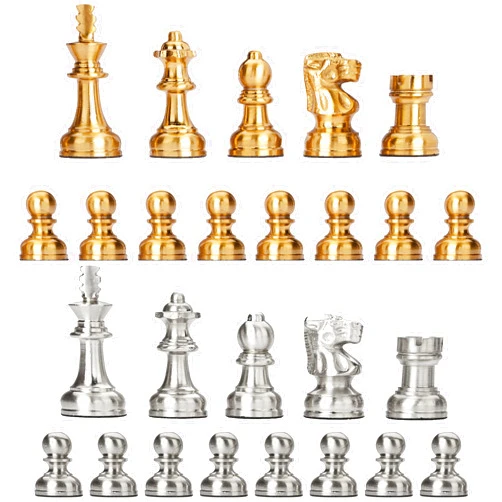 IWIS GLOBAL Metal Chess Pieces Only No Board for Adults and Kids, 32 Large Quadruple Weighted Chess Pieces, 2 Extra Queen, 2.6” King Figures Staunton Chessmen Heavy Piece, Gold-Silver