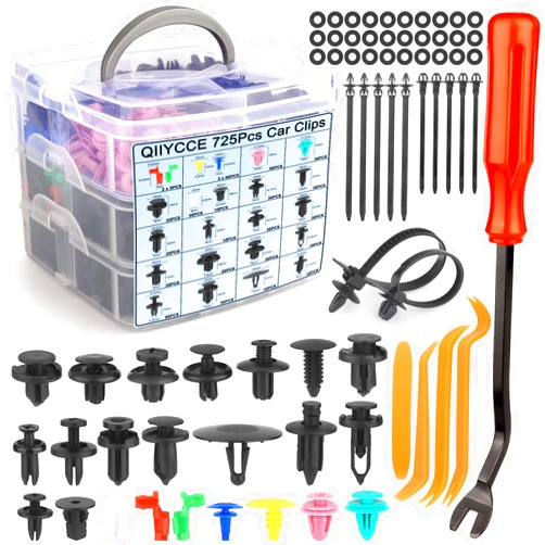 QIIYCCE 725Pcs Car Push Retainer Clips & Auto Fasteners Assortment,23 Most Popular Sizes of Bumper Fender Rivet Kits and Fastener Removal Tools for Toyota GM Ford Honda Acura Chrysler