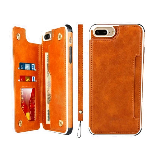 iCoverCase iPhone 8 Plus/7 Plus/6s Plus/6 Plus Wallet Case with Card Slots Holder and Wrist Strap Premium PU Leather Kickstand Magnetic Clasp Shockproof Cover 5.5 Inch (Khaki)