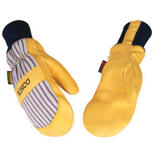 Kinco, 1927KWT-M, Golden Premium Grain Pigskin Palm, Polyester & Elastic Knit Wrist with Leather Pull-Tab, Heatkeep® Thermal Insulation, Mitt Outer Shell Over 5-Finger Glove Inside, Medium