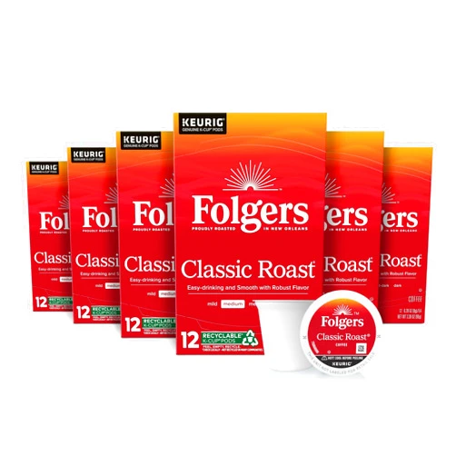 Folgers Classic Roast Medium Roast Coffee, 72 Keurig K-Cup Pods