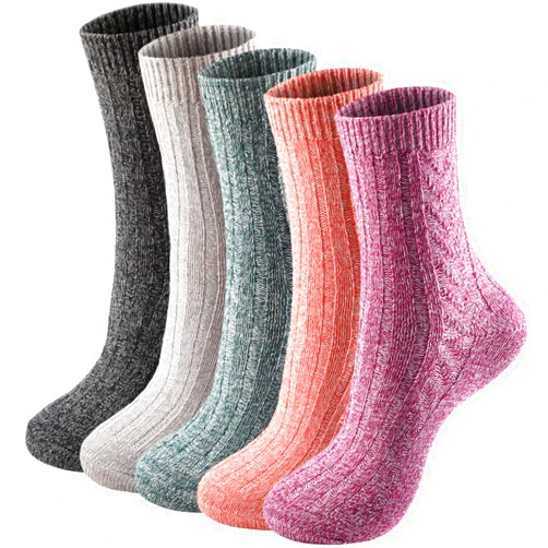 Trifabricy 5 Pairs Cozy Thick Wool Socks - Warm and Comfortable Crew Socks for Women and Men, Soft Winter Cabin Socks, Wool Sock Gifts