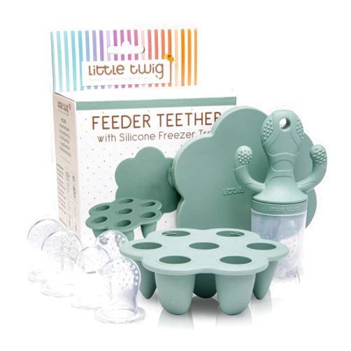 Little Twig Baby Fruit Feeder Pacifier Teether | Food Freezer Tray with Lid BPA Free Silicone Freezable Feeding Set for Breast Milk Ice Cubes, Food, Vegetable Purees