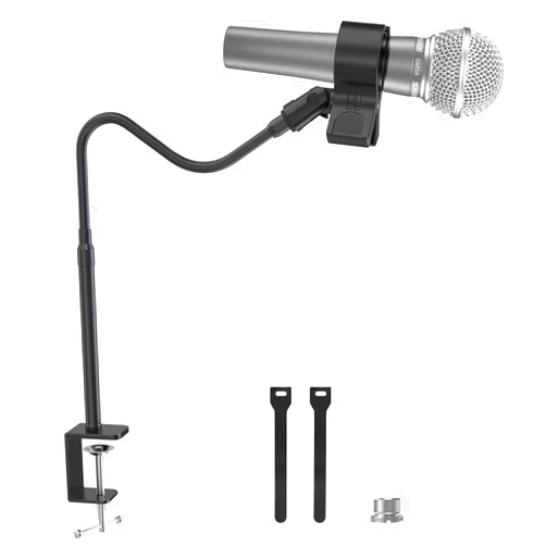 ZealSound Microphone Stand 19inch,Flexible Gooseneck Desktop Mic Stands,Upgraded Microphone Clip Holder for Mics with Outer Diameter 1.03