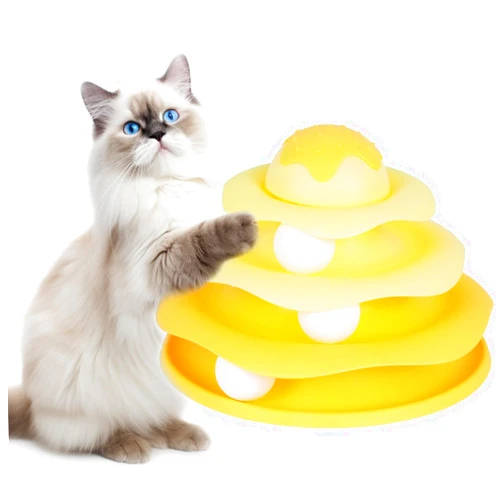 PawsSynergy Cat Ball Track Toy,Interactive Cat Toy, Engaging Fun for Indoor Cats, Multi-Layer Design, Ice Cream Structure,Detachable and Easy to Clean (Yellow)
