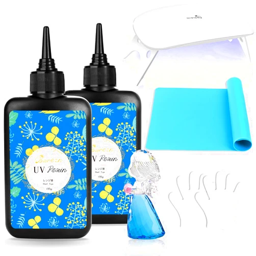 Bsrezn Upgraded UV Resin Kit with Light- 200g Clear Hard UV Cure Epoxy Resin Supplies Premixed Activated Glue Fast Curing Starter Jewelry Making Kit for Craft Beginner