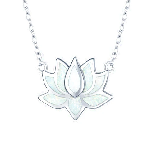 CUOKA MIRACLE Lotus Necklace 925 Sterling Silver Opal Pendant Necklace Lotus Flower Necklace Yoga Necklace Gift for Women Mom