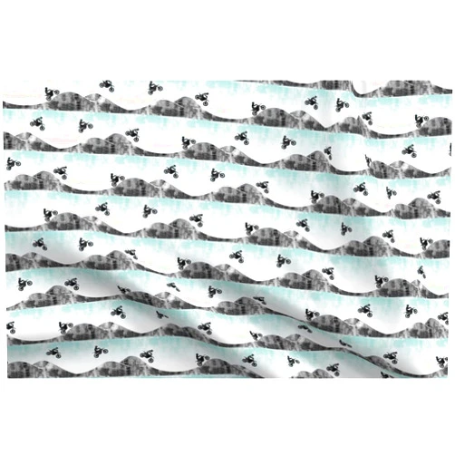 Spoonflower Fabric - Small Scale Blue & Grey Motocross Teal Bike Motorcycle Distressed Printed on Chiffon Fabric Fat Quarter - Sewing Fashion Apparel Dresses Home Decor