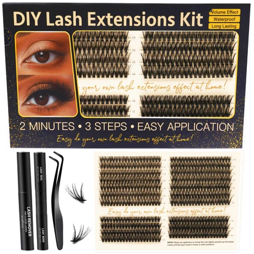 Embagol 420 pcs DIY Lash Extension Kit, Individual Clusters Eyelash Set with Lash Bond and Seal Lash Applicator Lash Remover DIY Lash Extension for Beginners at Home(30D+40D+50D 10-16mm Kit)