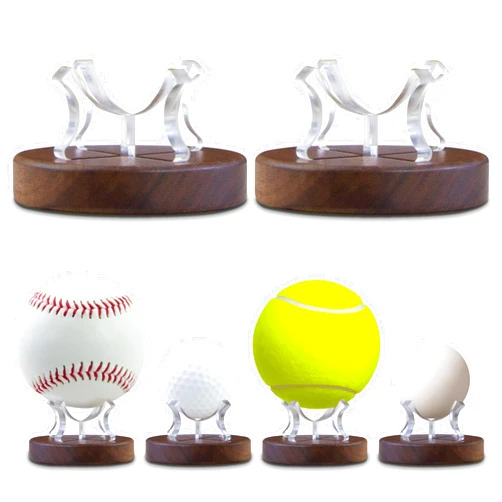 Samrion Set of 2 Baseball Display Stands – Walnut Wood Base with Clear Acrylic Support, Baseball Holder Stand for Display, Softball Stands, Golf Ball Holder, Tennis Ball Display Box for Memorabilia