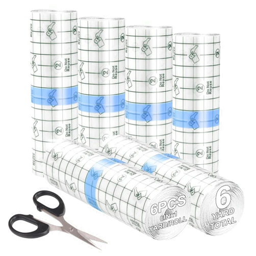 TaShow Tattoo Aftercare Bandage Waterproof, 6 in x 6 Yard Transparent Film Second Skin Tattoo Bandage for Healing Protective Clear Sterile Adhesive, 6 Rolls Tattoo Cover Up Tape with Scissors