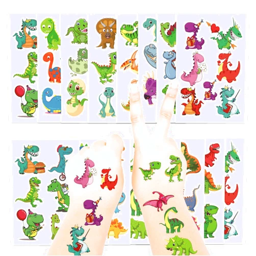 SINHOWANG Temporary Tattoo Kids for Birthday, 104pcs Dinosaur Tattoos Stickers for Boys Girls Individually Wrapped, Realistic Temporary Tattoos Paper Adult Women for Party Favors
