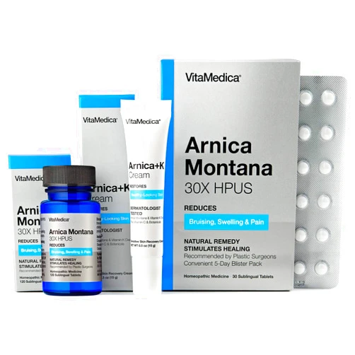 VitaMedica | Arnica & Vitamin K Cream + Arnica Montana 30X (Bottle & Blister Pack) Bundle | for Bruising, Swelling, Inflammation & Pain Relief | Softens, Calms, Moisturizes, & Restores Bruised Skin