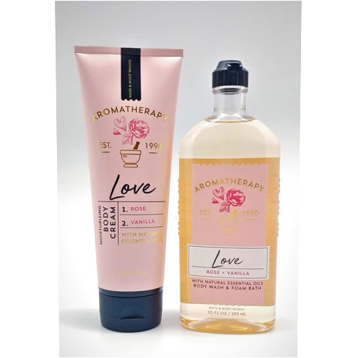 Bath & Body Works Aromatherapy - Love - Rose Vanilla - Duo Body Cream and Body Wash & Foam Bath - Full Size