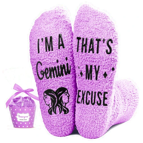 HAPPYPOP Zodiac Gifts Birthday Gifts for Women - Astrology Constellation Horoscope Gifts, Fuzzy Space Galaxy Socks