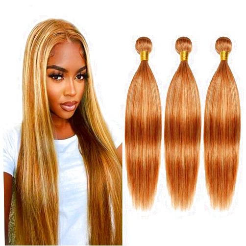 MAMART Highlight Human Hair Bundles Honey Blonde Straight Bundles Human Hair P2730 Bundles Brazilian Unprocessed Virgin Hair Honey Blonde Bundles Straight Bundles Hair Weave 8 10 12 inch