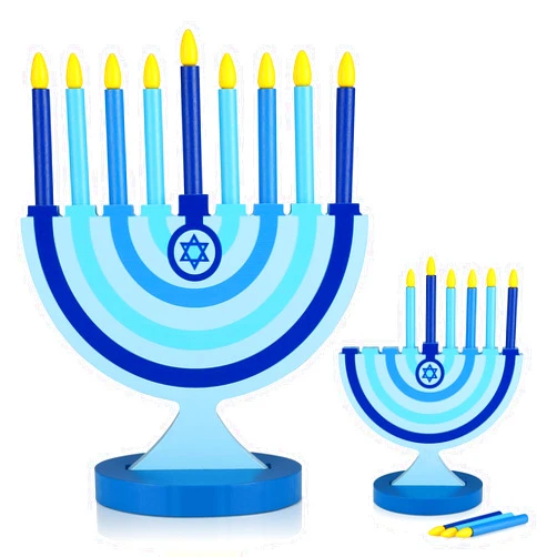 Beeveer Hanukkah Menorah for Kids Wooden Chanukah Candle Holders with Removable Candles Traditional Candles Menorah 9 Candles Hanukkah Candle Holder for Kids Jewish Gifts Decorations Party Favors