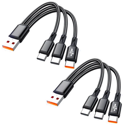Awnuwuy 【2Pack 0.6FT】 Multi USB-C Cable,3 in 1 Multiple Type C Charging,3A Splitter USB-C Charging, Black Nylon Cord,USB A to 3 USB C Port,Compatible with iPhone 15,iPad Pro/Air,Samsung S24,Google,Android