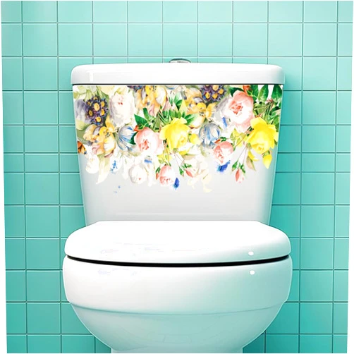 Paleery@FC Daisy Butterfly Toilet Cover Sticker Decals,Chrysanthemum Flower Leaf Waterproof Toilet Lid Tank Seat Decals Cistern Self-Adhesive Bathroom Wall Sticker