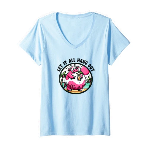 MNBOBS Womens Thicc Girl Summer Let it All Hang Out V-Neck T-Shirt