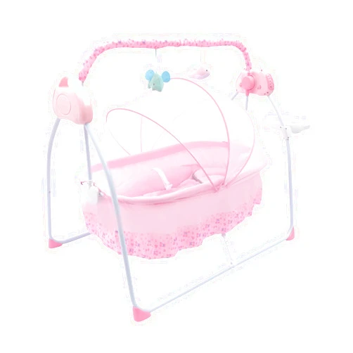 InnaMall Electric Baby Cradle Swing, Foldable Baby Crib Cradle Bluetooth Auto-Swing Baby Cradle Crib with Remote Control & Music Adjustable 5 Speed Infant Rocking Chair Bed 55LBS Capacity for 0-18 Months Pink