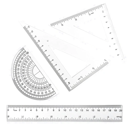 Zotemo 4 Pcs Math Geometry Set, Transparent Plastic Geometry Kit includes Protractor, Straight Ruler, Triangle Ruler, Clear Measuring Tools, Drafting Ruler for School and Office Supplies