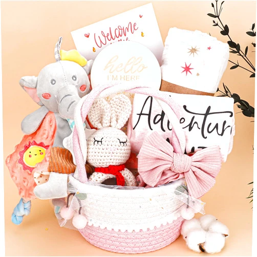 Pengtai Baby Girl Gifts Basket,Baby Shower Gifts for Girls,New Born Baby Girls Gift,Baby Girl Gift Basket,Gender Reveal Gifts,Unique Baby Gift Essential Stuff,Rattle Swaddle Blanket Baby Girl Gifts