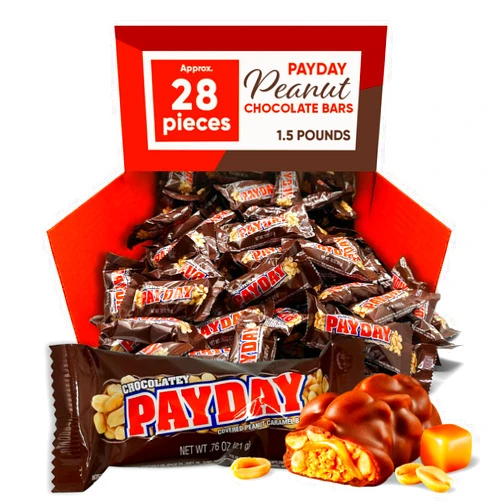 CHAIN & JO SWEETS PayDay Chocolate Covered Peanut Caramel Bar 1.5 Pound Approx 30 Bars - Chocolate Candy With Peanut and Caramel - Perfect for Party Bags, Fast Breakfast For Kids - Candy Buffet - Bulk Candy Chewy & Soft Snack Bar - Chocolate Bar Snacks Individually Wrapped Chocolate PayDay Candy Bar Chocolate, Caramel & Peanut Candy Chewy Candy Bulk