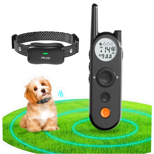 Htcuto Wireless Dog Fence 3500FT Electric Fence and 6100FT Remote Training Collar, 185 Days Rechargeable Battery - IPX7 Waterproof Collar, Vibrate/Beep/Shock Modes for All Dogs.…