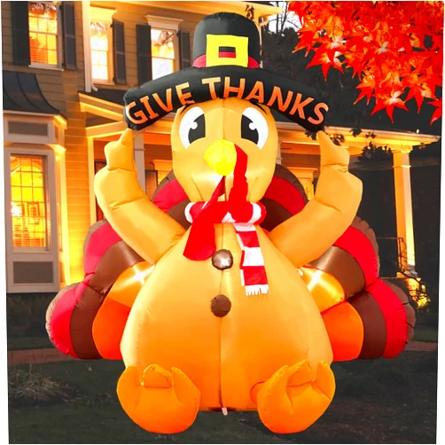 Buheco Thanksgiving Inflatable Turkey Lawn Decoration 6ft Giant Blow Up Turkey Inflatables Outdoor Yard Decorations with Pilgrim Hat Led Light for Happy Fall Holiday Indoor Outside Autumn Home Decor