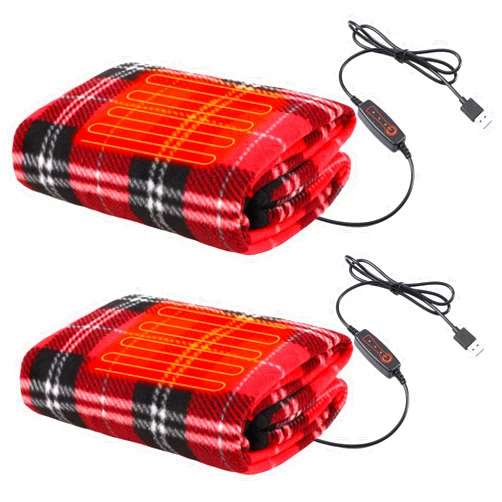Tuanse 2 Pcs Heated Electric Car Blanket 5v USB Powered Electric Blanket with Timer and Temperature Controller Portable Winter Heating Throw Blanket for Car Home Office or Camping