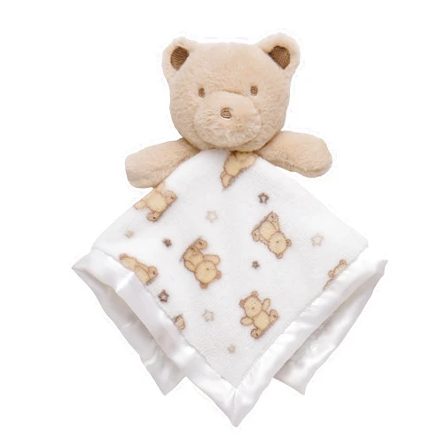 Baby Starters Plush Rattle Baby Snuggle Blanket with Satin, Bear Print, Tan Teddy Bear Toy (14 inch)