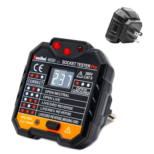 RuoShui Outlet Tester Electrical GFCI Receptacle Detector with LCD Display, 50-250V Power Socket Tester, Circuit Polarity Voltage Detector, Plug Tester Breaker Finder 6 Visual Indication (US Plug)