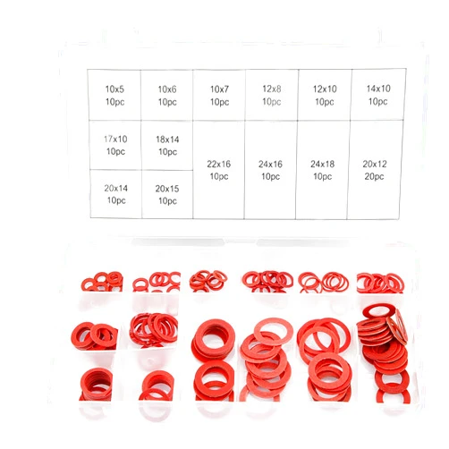 Hilitand Red Steel Washers Kit, 14 Sizes, Insulation Washers, Assorted Set with Box, Convenient Storage Good Insulation Performance