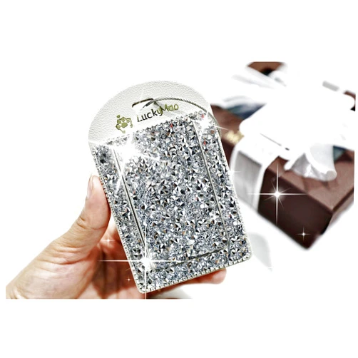 LuckyMao Silver Luggage Tag Handcrafted- Bling Diamond, Rhinestone, Glitter Sparkle Luggage Identifier- Gift Box Packaging-Gift for Girlfriend, Mom, Friends