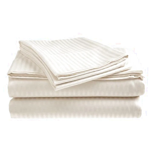 CrystalTowels Microfiber Bed Sheets Set - 4-Piece Soft Sheet Set, Stripe Pattern w/Sateen Finish, Queen Size Sheets Deep Pocket Set - White