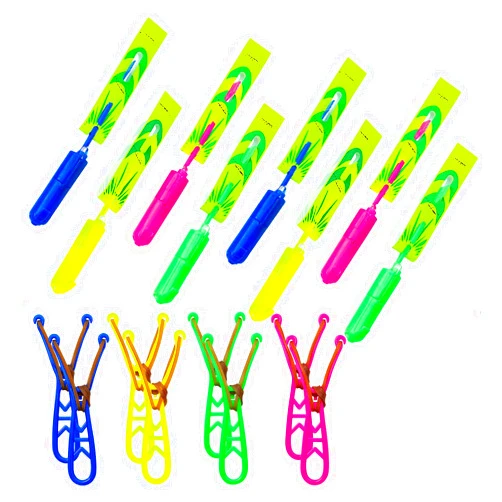 DTDR Slingshot Flying with LED Lights Glow The Dark Party,12 Launchers + 12 LED Helicopters,Slingshot Amazing Arrow Helicopter Glow Supplies for Kids (24 Pieces)