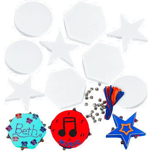 Fun Express Do It Yourself Hexagon & Star-Shaped Cardstock Tambourines for VBS, Kids Crafts & Fun Home Activities - Sizes from 4.25