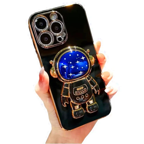 Didan for iPhone 13 Astronaut Hidden Stand Case Cover,Cute Starry Sky Plated 3D Astronaut Folding Kickstand Soft Silicone Shockproof Cover for Women Girls
