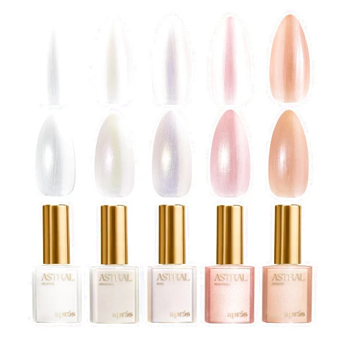 APRÉS Astral Gel Color Set of 5, Streak-Free Self-Leveling Nail Polish with Brush-X Nail Art Brush 15 ml, HEMA-Free TPO-Free (Pearlescent (Set 1))