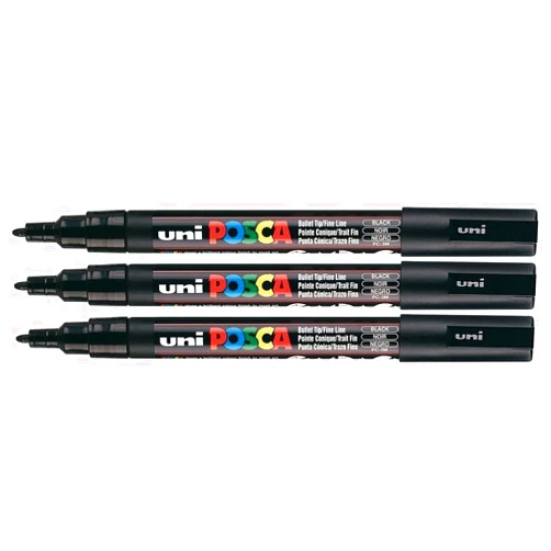 Mitsubishi Uni Posca Paint Marker PC-3M Black, 3 Pens Pack(Japan Import)