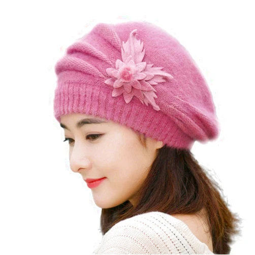 BCDshop_Hat Womens Winter Beanie Hat,New!BCDshop Ladies Fashion Flower Knit Soft Warm Cap Beret Ear Warmer (Purple)