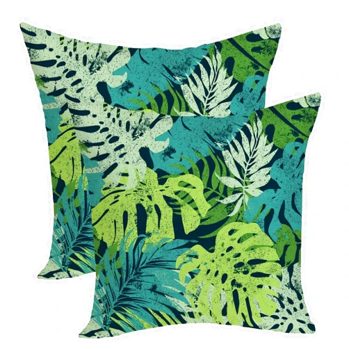 OFIRD Summer Pillow Covers 18x18 Pack of 2 Watercolor Modern Artistic Blue and Green Tropical Palm Leaf Throw Pillow Covers Outdoor Decoration,Tropical Plants Pillowcase Cushion Case for Home Sofa