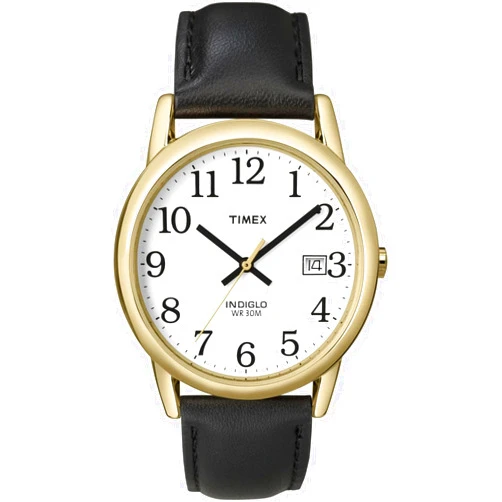 Timex T2H291 Men's Indiglo Easy Reader Gold Tone White Dial Leather Band Analog Watch