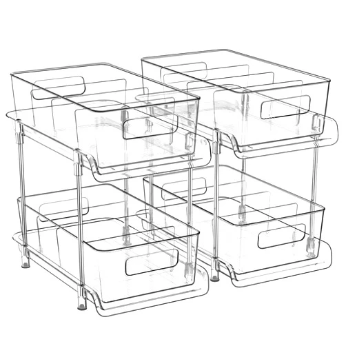 HIHEGD 2 Tier Bathroom Storage Organizer with Dividers, Clear Under Sink Organizers and Storage Pull Out Cabinet Organizer for Bathroom Kitchen Pantry Storage, Medicine Cabinet Organizer