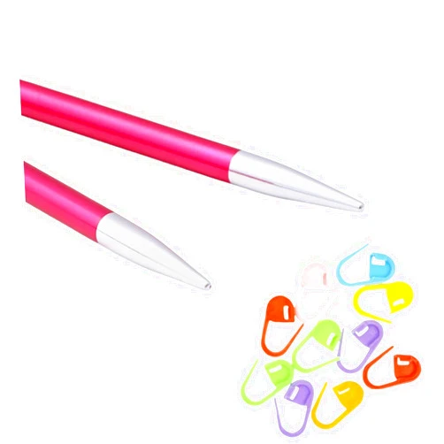 KnitPro Zing Interchangeable Circular Knitting Needles 5 inch, Size 8 (13cm, 5.00mm) Bundle with 10 Artsiga Crafts Stitch Markers