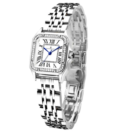 FORSINING Classic Square Watches for Women with Crystal Accents and Stainless Steel, Roman Numerals Ladies Casual Dress Watch