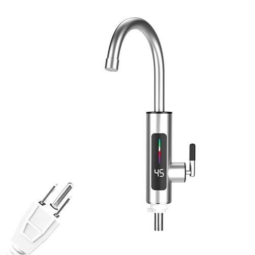 NXqilixiang 110V Tankless Heating Faucet Hot Water Heater Faucet Instant Electric Kitchen Bathroom Fast Heating Tap Water Faucet with LED Digital Display (Stainless Steel)
