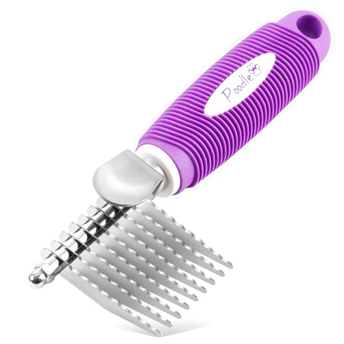 POODLIE Poodle Pet Dematting Fur Rake Comb Brush Tool Dog Rake Brush - Dog Brush for Goldendoodle & Cat Comb with Long 2.5” Steel Safety Blades Metal Dog Comb for Detangling Matted or Knotted Undercoat Hair