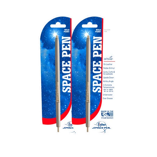 Fisher Space Pen Silver Ink Space Pen, Pressurized Ballpoint Pen, Writes Upside Down and in Extreme Temperatures, Silver Metallic Ink, Bold Point, Made in the USA, 2 Pack